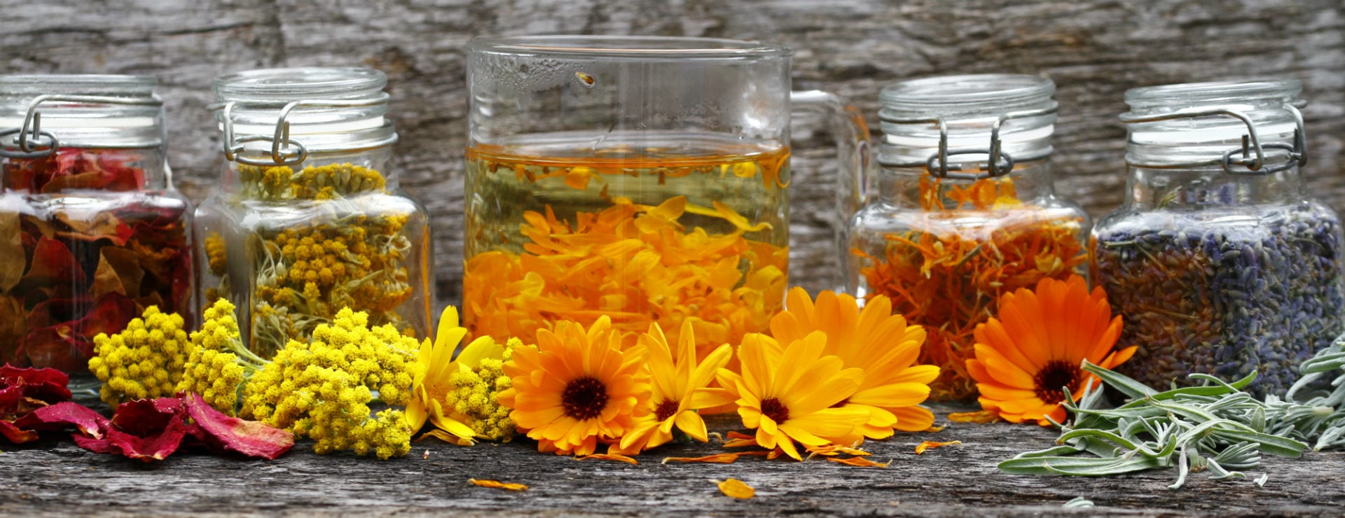 calendula petals in jars